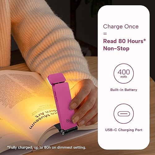Miniatura 5 de 86lux Luz de libro, luces de lectura recargables para libros en la cama, lámpara LED ultraligera con clip con 3 colores ámbar y atenuación continua