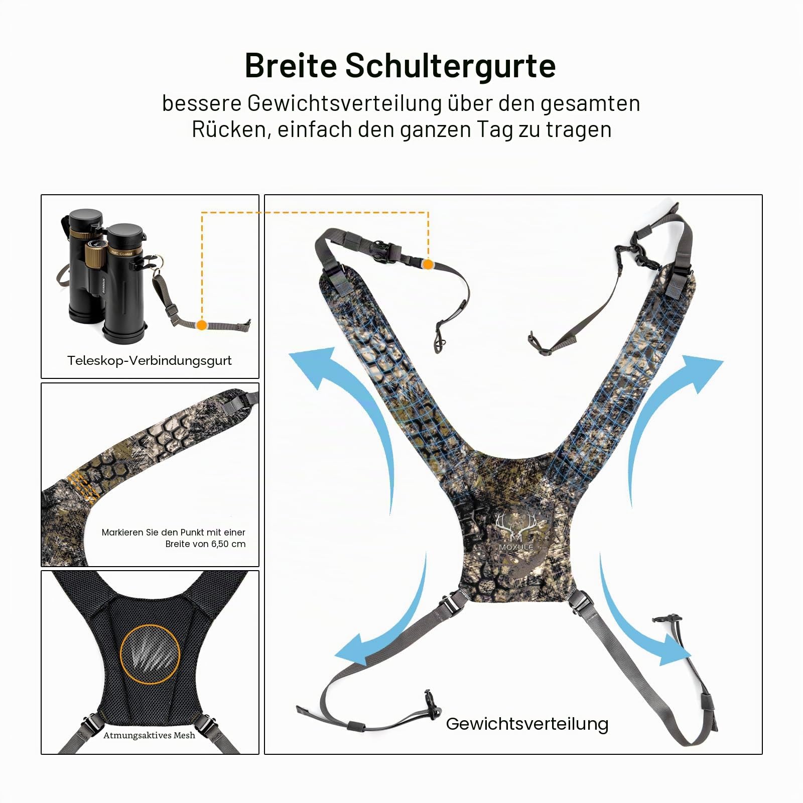 MOXULE Fernglas-Geschirr-Brusttasche – Bino-Tasche mit Entfernungsmesser-Tasche und wasserdichter Abdeckung für Jagd, Wandern, Vogelbeobachtung, Camo