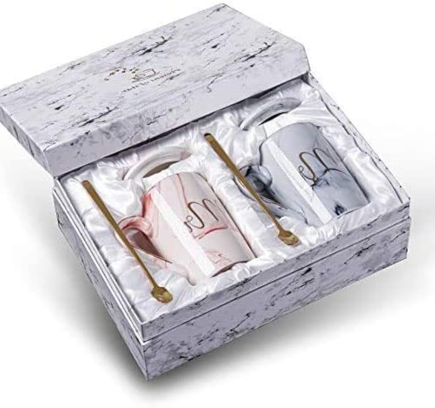 Dreamons link Coffee Mugs - Mr and Mrs Mug Set,Unique Gift Set for Couple, suitable for anniversary, birthday, engagement, wedding. Ceramic marble cup (Mr and Mrs Mugs, 14 oz)