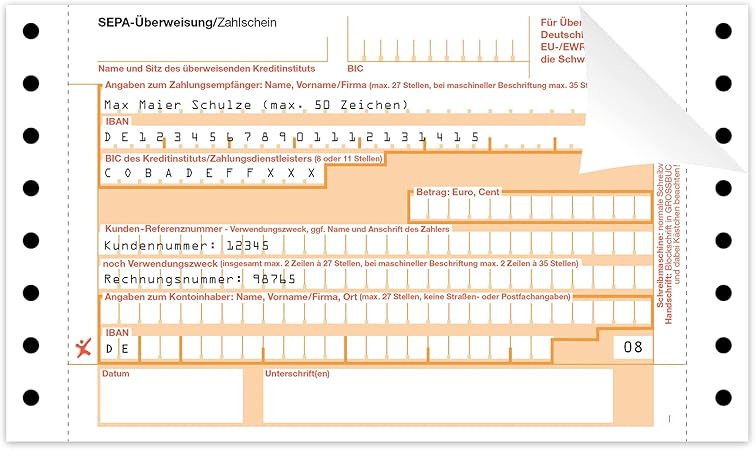 500 X Sepa Uberweisung Zahlschein Endlos 2 Fach Neutral Amazon De Burobedarf Schreibwaren