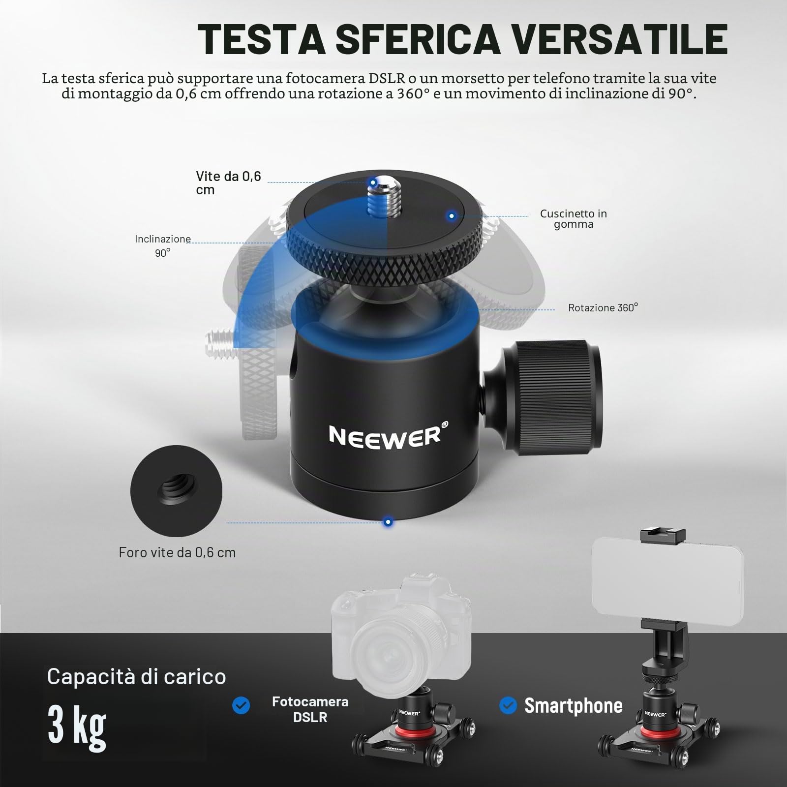 NEEWER Fotocamera Slider Dolly con testa a sfera e morsetto telefonico, 4 ruote tavolo Dolly con panoramica a 360°, compatibile con fotocamera mirrorless mini videocamere GoPro iPhone e telefoni