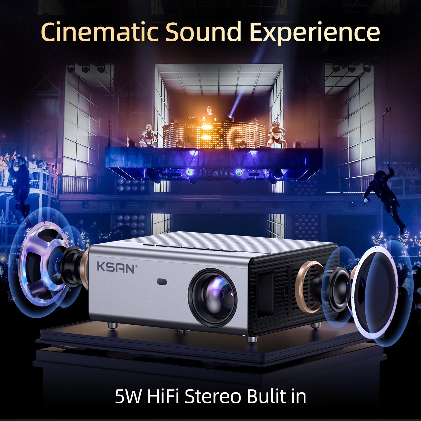 KSAN Proiettore [800 ANSI Lumen] Proiettore di film per esterni, proiettore con WiFi 6 e Bluetooth 5.2, supporto video home theater Proyector 200 pollici, altoparlante 5W, compatibile con iPhone/TV