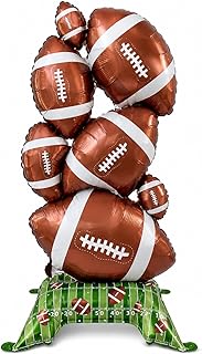 2 Pack Football Balloons Stack Tower, 3.5 ft Giant Self Standing American Football Foil Balloon with Field Base for Game Day Party Decorations, Sports Birthday, Tailgate, Super Bowl Party Supplies