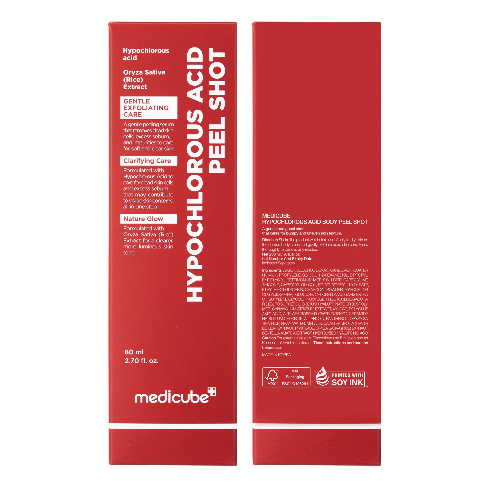 medicube Body Peel Shot with Hypochlorous Acid | Gentle Body Exfoliating Serum for Dead Skin Cells, Rough Patches & Uneven Texture | Rice Extract, Panthenol for Hydrating & Smoothing Care | 9.46 fl.oz