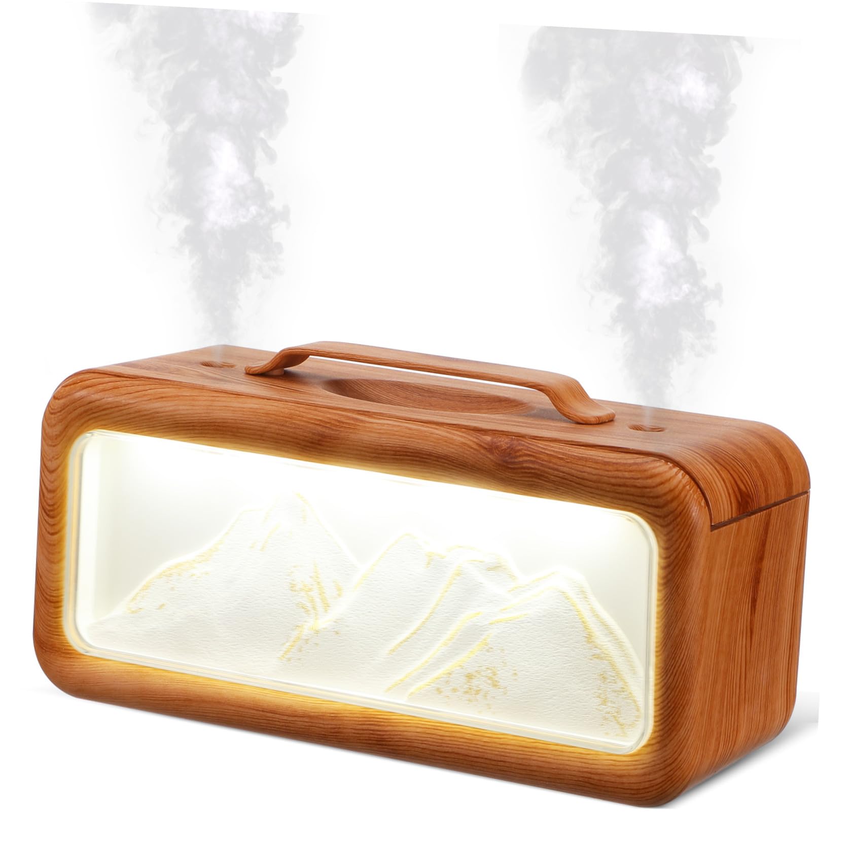 Humidificateur d'air motif montagne aspect bois pour créer une bulle zen au salon