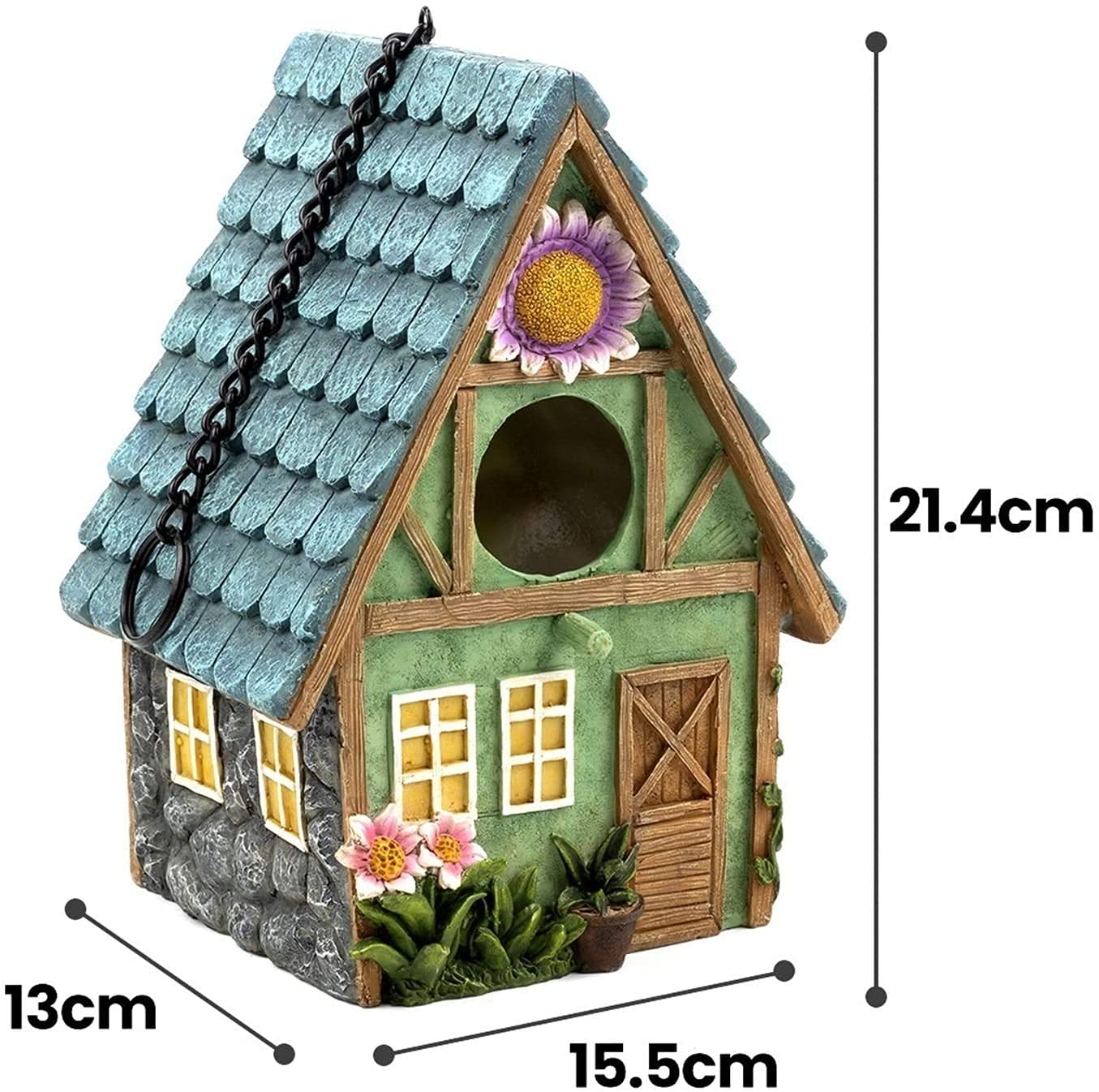 Dekoracyjny ręcznie malowany domek dla ptaków wiszący na zewnątrz gniazdo dla ptaków - ogród dom wiejski dekoracja 21 cm wys