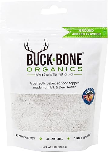 Buck Bone Organics Polvo molido de cuernos de alce salvaje y ciervo para perros, adorno de alimento rico en minerales para perros, multivitamínico