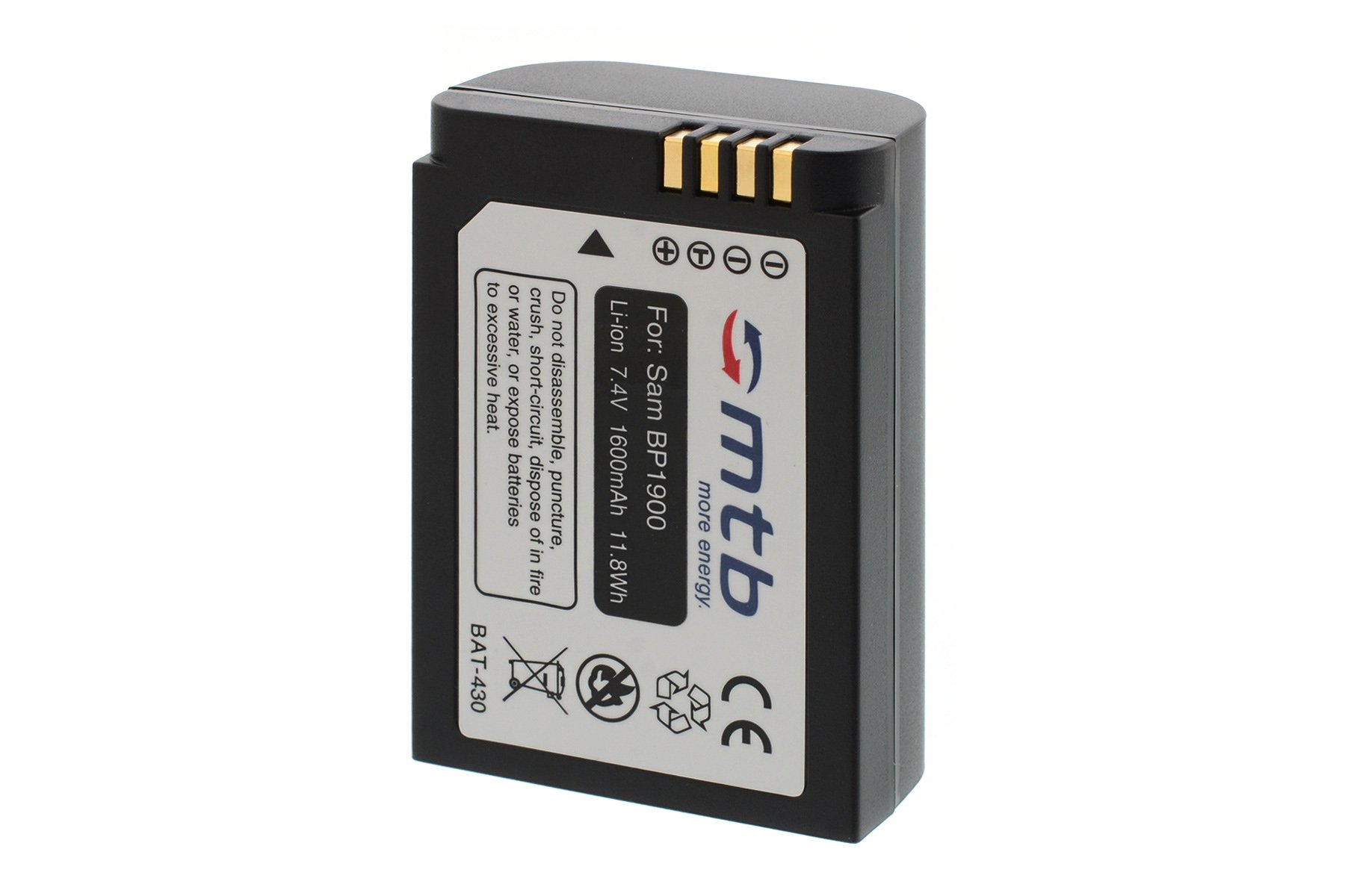 2 Akkus + Ladegerät (Netz+Kfz+USB) BP1900 für Samsung Smart Camera NX1 NX-1 (7.4V - 1600mAh - mit INFOCHIP)