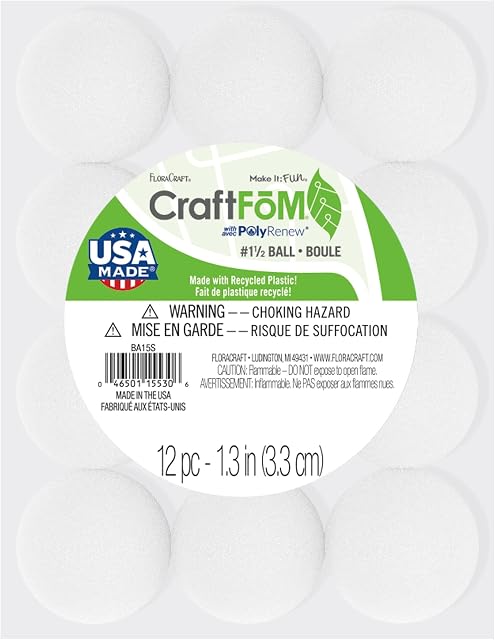 FloraCraft Styrofoam Balls-1.5-inch, Foam, White