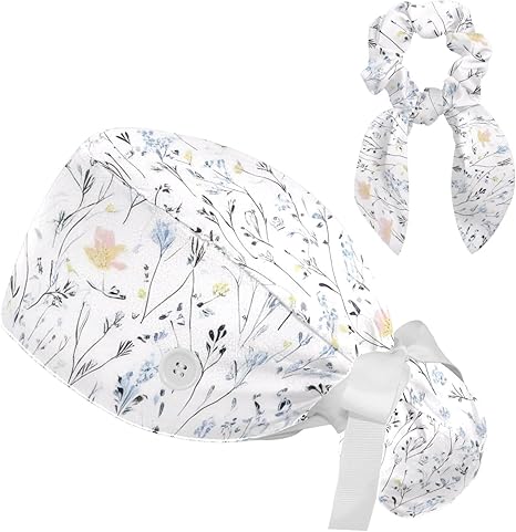 Scrub Cap with Hair Scrunchy, Ponytail Holder Surgical Cap