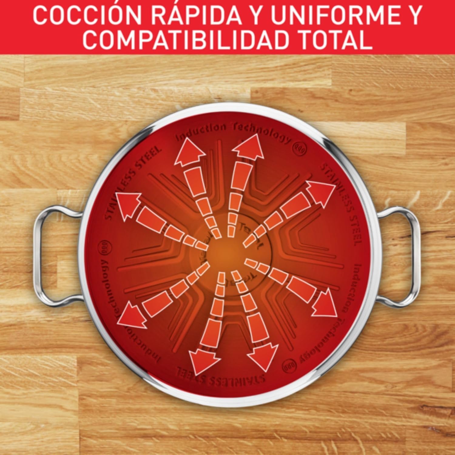 Tefal Duetto On - Juego de 2 Ollas 20/24 cm + Cacerola 16 cm + 3 tapas de cristal, Apto inducción, Acero inoxidable 18/10, 10 años de garantía, Base 3 capas, Marcas de medición