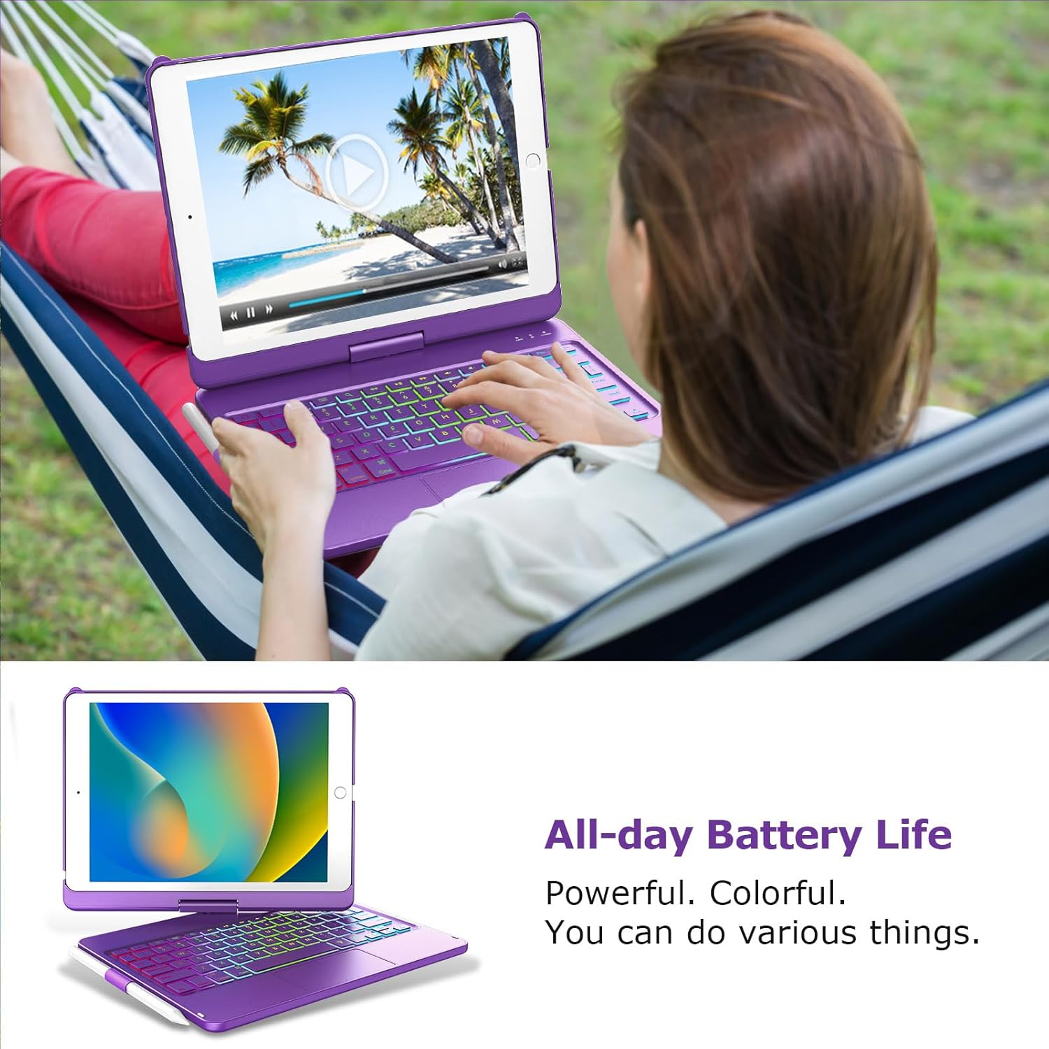 CC Store Touchpad Keyboard Case for iPad 9th Generation 10.2",for iPad 9th/8th/7th Generation Case with Keyboard,Multi-Touch &Backlit Keys,360° Rotatable &Pencil Holder,iPad 9th Gen（Purple） - Image 7