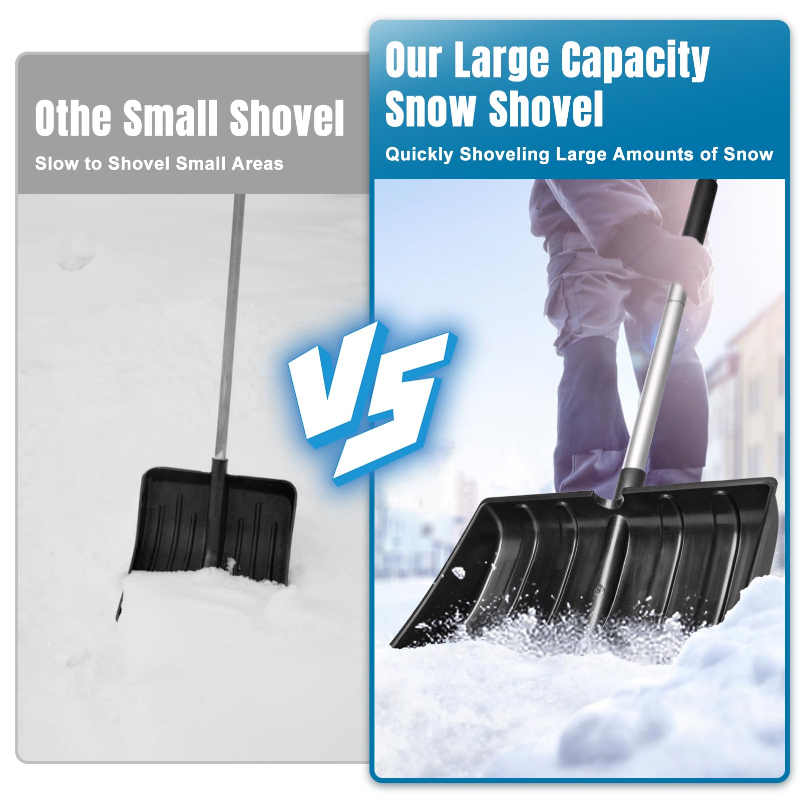 LESOLEIL Pala da Neve per Autostrada Auto Garage Casa Rimozione Neve, Heavy Duty 42cm Lungo Grande Capacità Portatile Pieghevole Pala Da Neve per Giardino Auto Campeggio Esterno