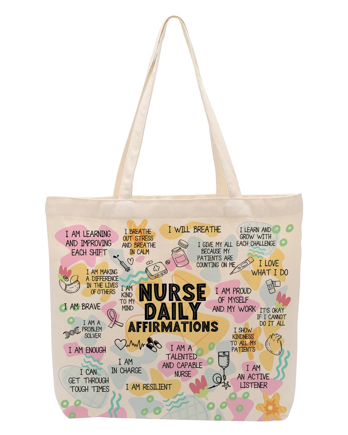 Self Love Daily Affirmations for Women, Inspirational Mom Teacher Nurse Christian Gifts Canvas Tote Bag with Pocket