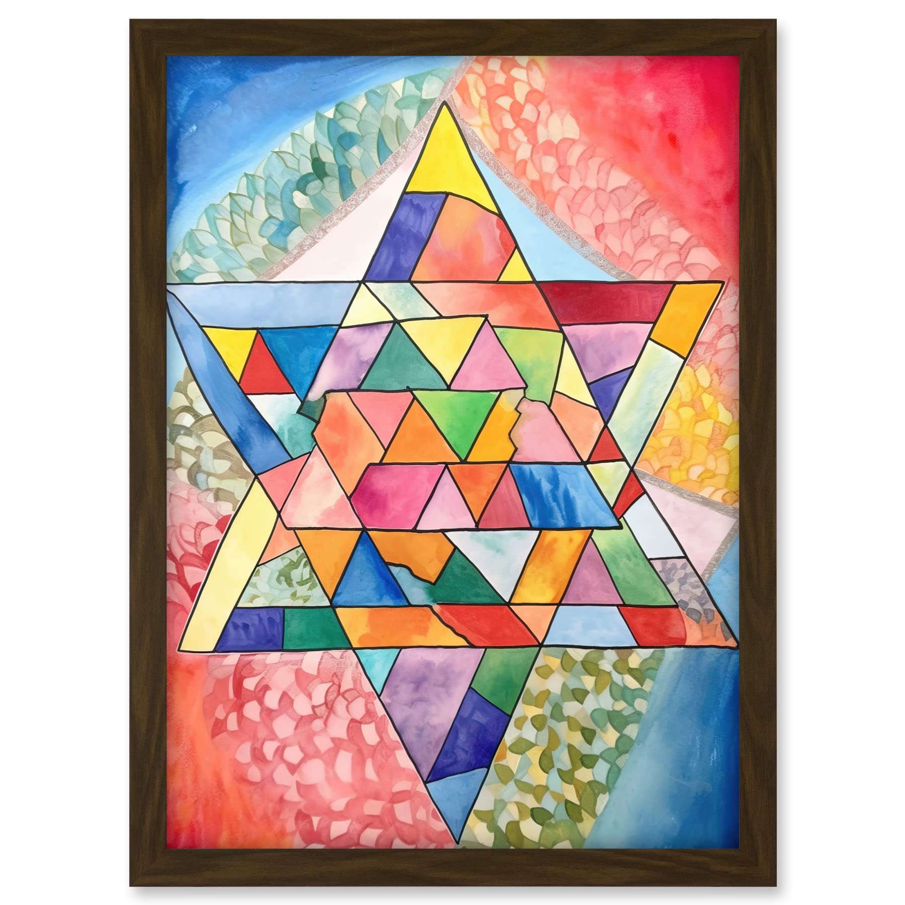 Artery8 Jewish Star Of David Patterns Geometric Folk Art Watercolour Painting Artwork Framed A3 Wall Art Print
