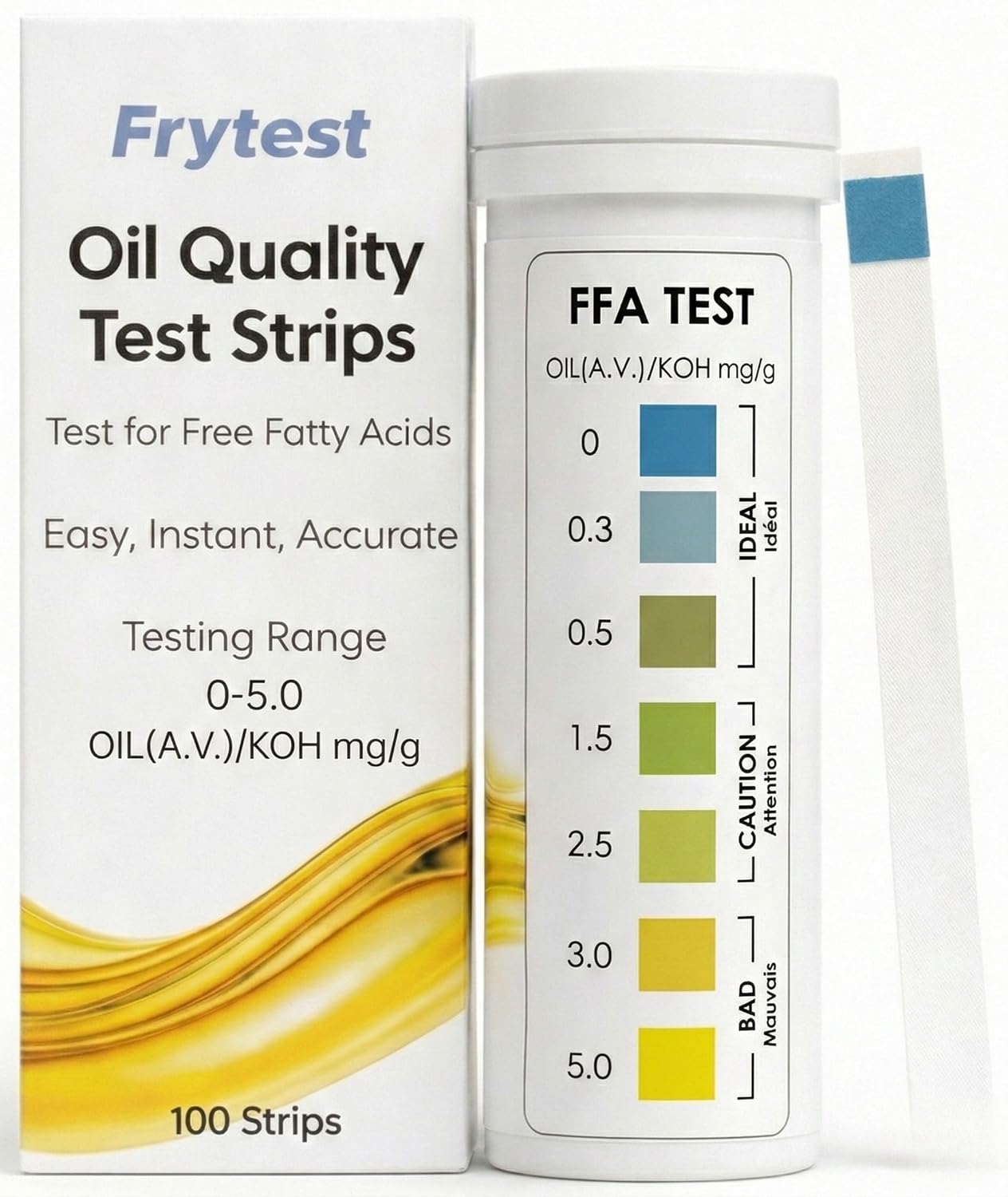Cooking & Frying Oil Tester Kit – Fast & Simple Oil Quality Test Strips to Reduce Oil Waste – Clear FFA Results for Restaurants & Kitchens – 100 Strips