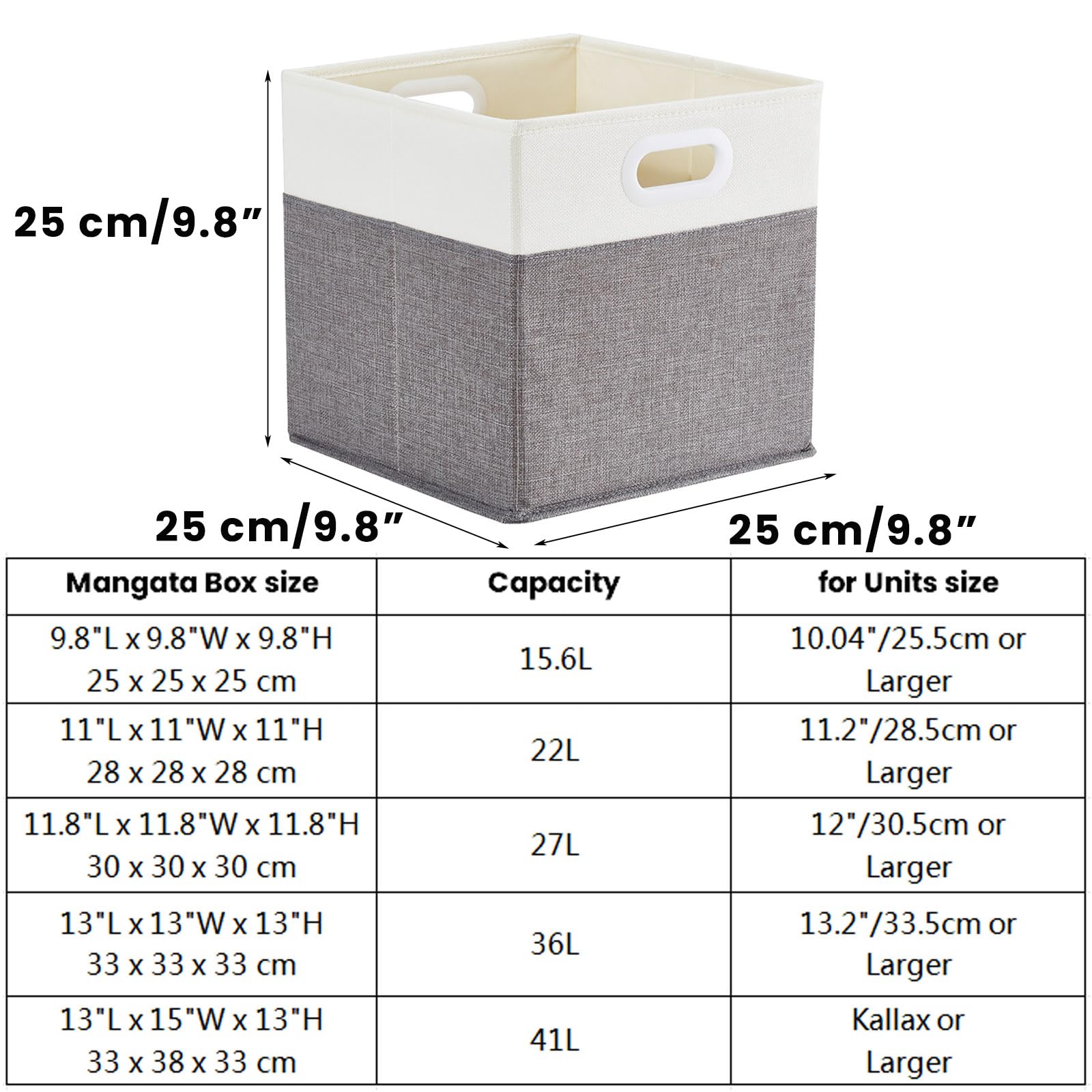 Mangata 3 Pudełka do Przechowywania 25 cm, Szaro-kremowy | 25 x 25 x 25 cm, 15,6 l. Składany organizer do szafy, regału Kallax, ubrań, zabawek i ręczników.