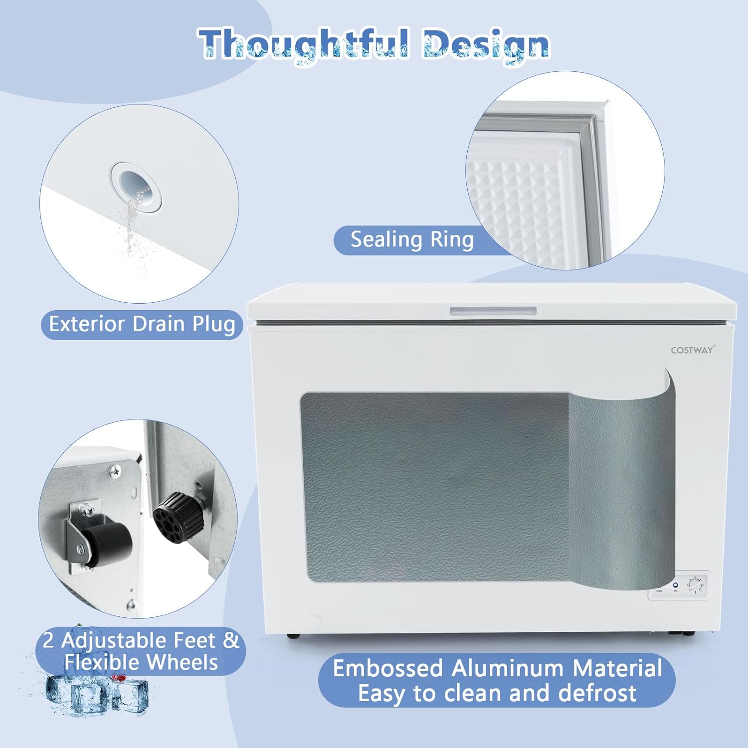 COSTWAY 10 Cu.Ft. Chest Freezer, Compact Deep Freezer with 7-Level Adjustable Temperature, Removable Basket, Freestanding Top Open Door Freezer for Home, Garage, Basement, White