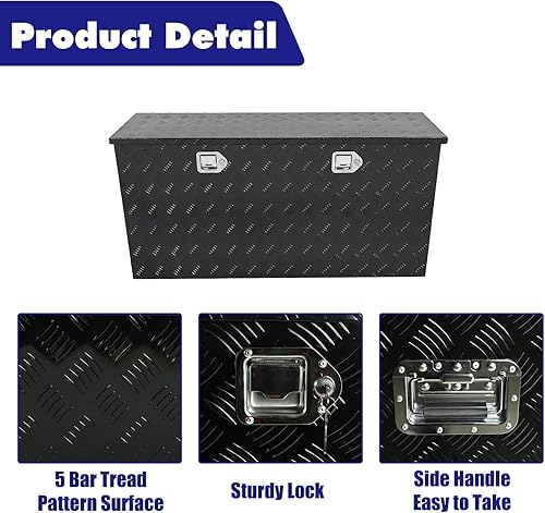 Miniatura 3 de Caja de herramientas para camión de 48 x 24 x 24 pulgadas, caja de herramientas de aluminio negro con cerradura y llaves, 5 bares, caja de