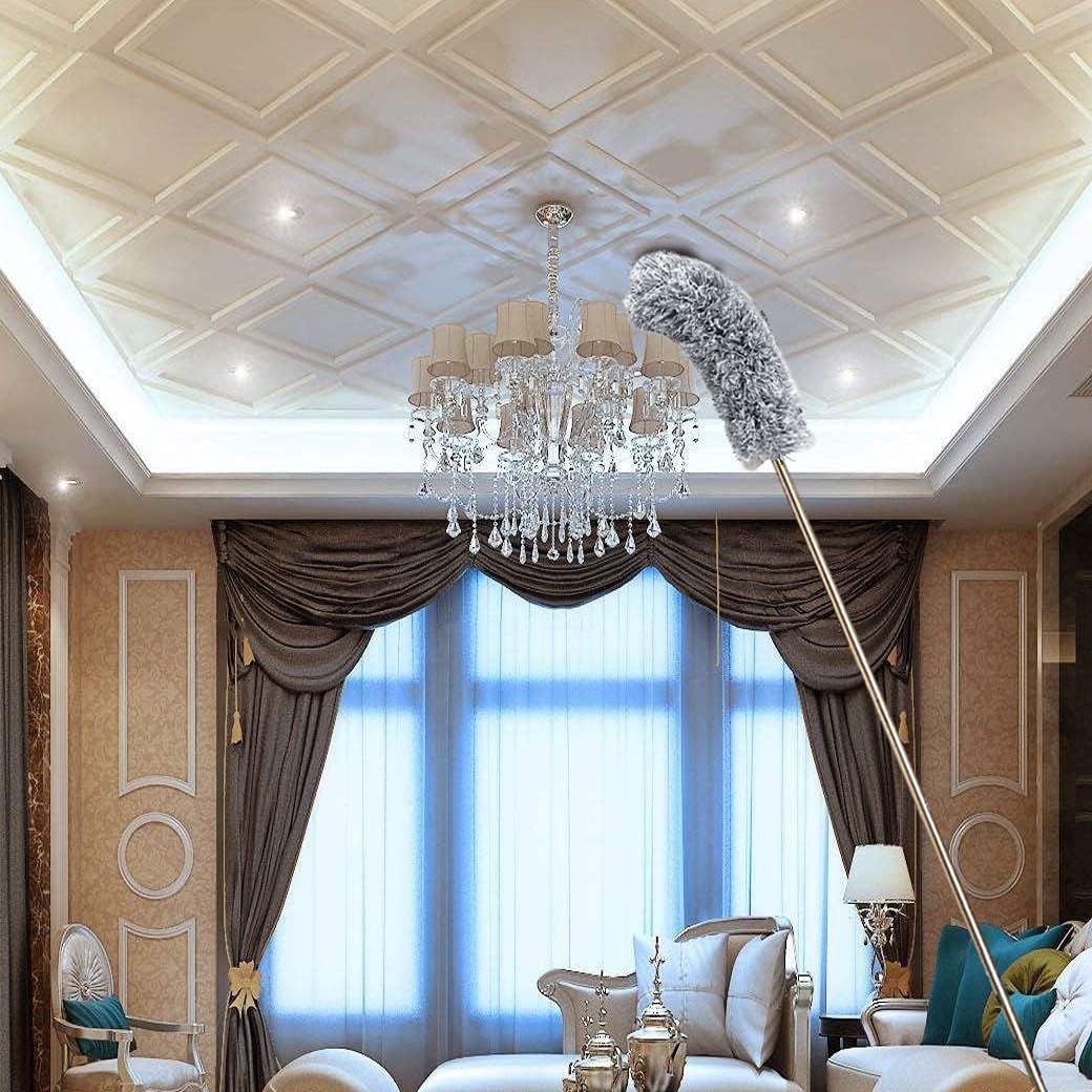 Microfiber Duster with Extension Pole(Stainless Steel), Extra Long 100 inches, with Bendable Head, Extendable Duster for Cleaning High Ceiling Fan, Interior Roof, Cobweb, Gap Dust- Wet or Dry Use : Health & Household
