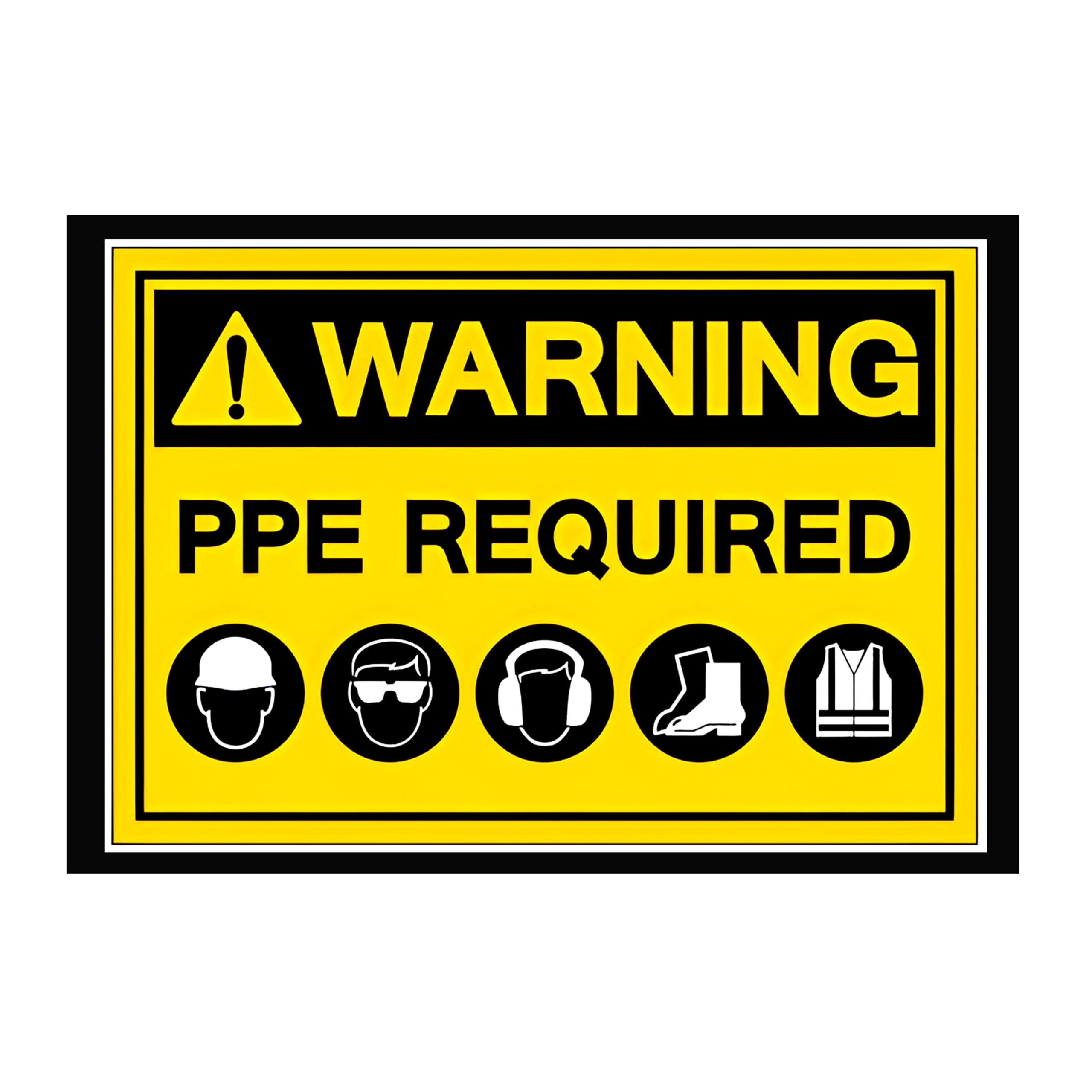 Señal de advertencia de aluminio con texto en inglés "Warning you are now entering a PPE Zone have you gotyyours?" (negro y amarillo, 800 mm x 600 mm)