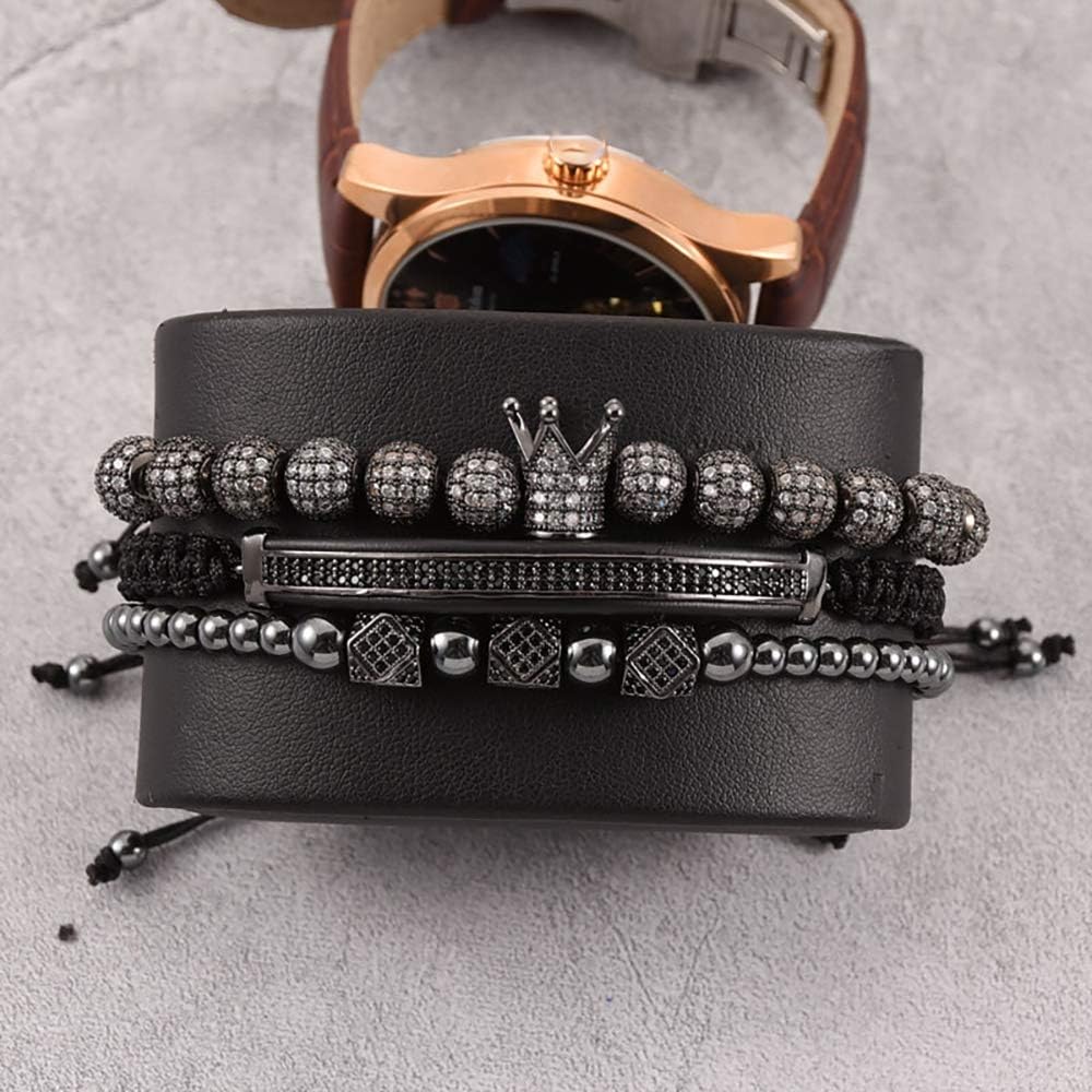 WFYOU Imperial Crown Bracelets for Men 18kt Gold Bracelet Cubic Zirconia Beads Bracelets Cross Bracelets Charm Men Luxury Gift