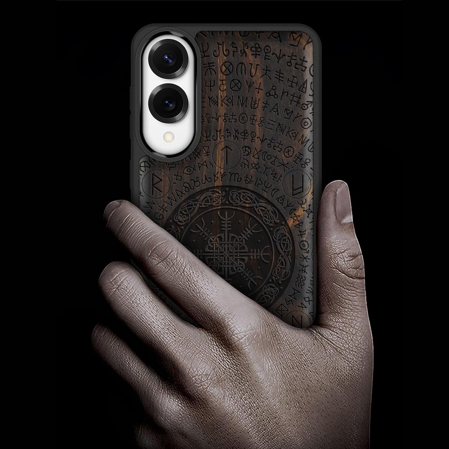 Carveit Magnetic Wooden Case for Samsung Galaxy S25 Edge Case 2025, TPU Shockproof Cover & Wood Artisan Engraved, Compatible with MagSafe Wireless Chargers (Viking Symbol) Blackwood
