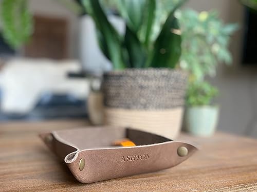 Miniatura 2 de Personalized Leather Snap Valet Tray Desk Organizer for Office Gifts  Customized Name or Initials  100% Genuine Leather  Leather Valet Tray for Men