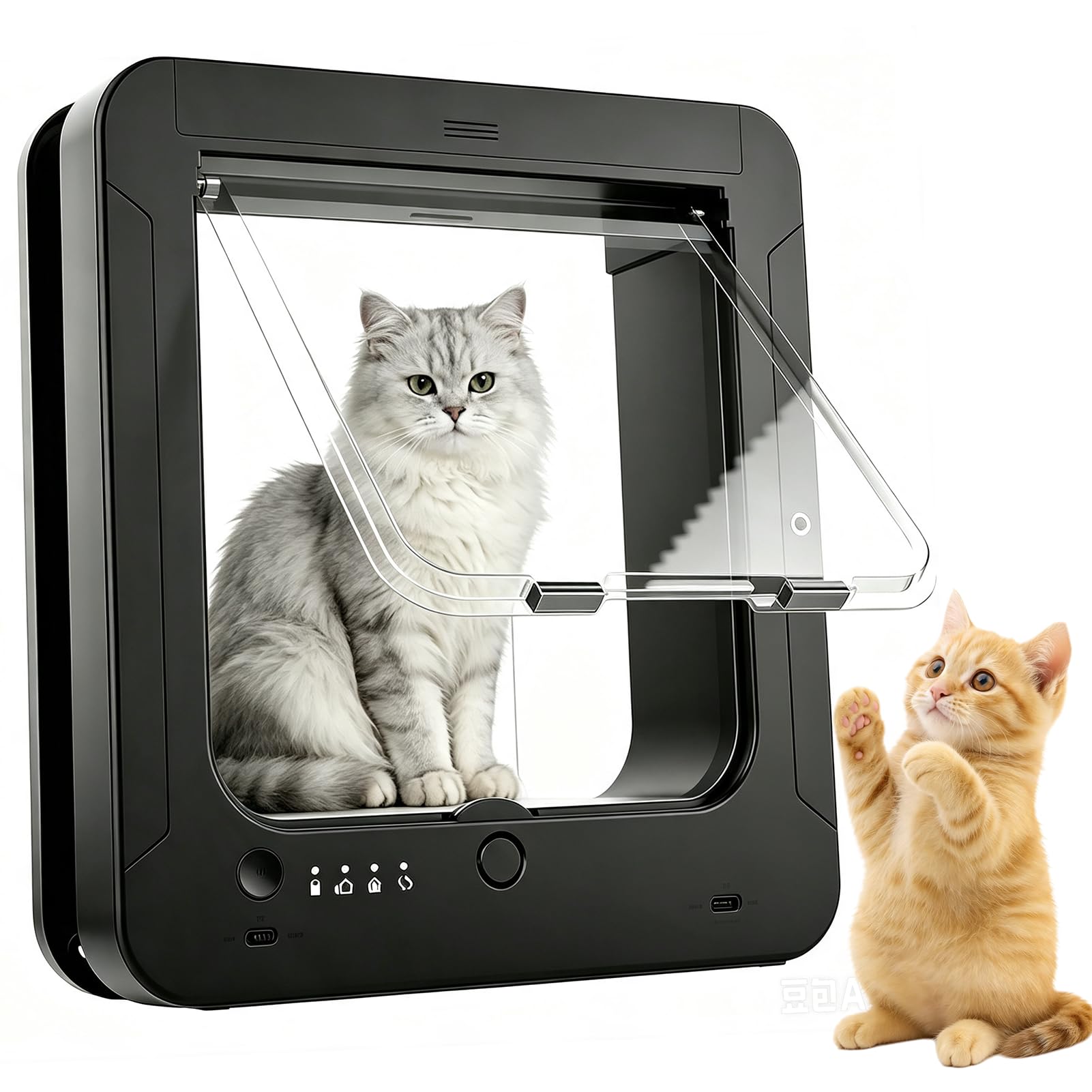 Puerta para Gatos con Microchip Inteligente, Puerta para Mascotas Activada | 2 Llaves de Collar, Sistema Cortavientos, Fácil Configuración de Bricolaje, Puertas Grandes con Solapa Para Gatos(black)