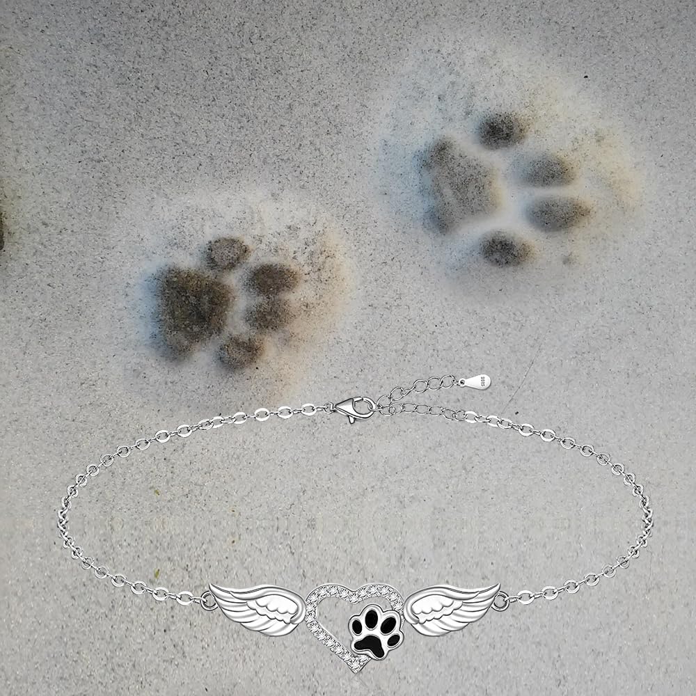 Fenthring Paw Bracelet Paw Print Bracelet for Women Sterling Silver Link Cat Dog Pawprints Angel Wings Memorial Lover Gifts - Image 4