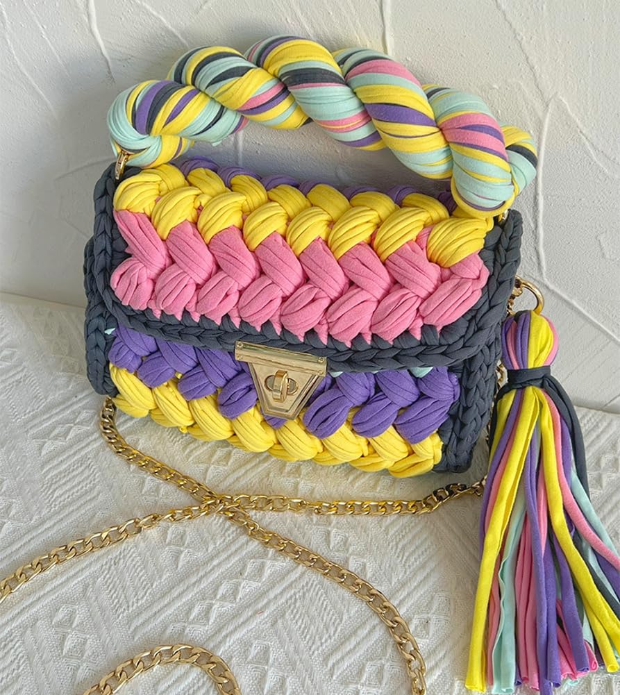 Chunky Yarn Knit Crochet Tote Purse Crossbody Bags for Women - Handwoven Evening Clutch Flap Shoulder Bag — view 6