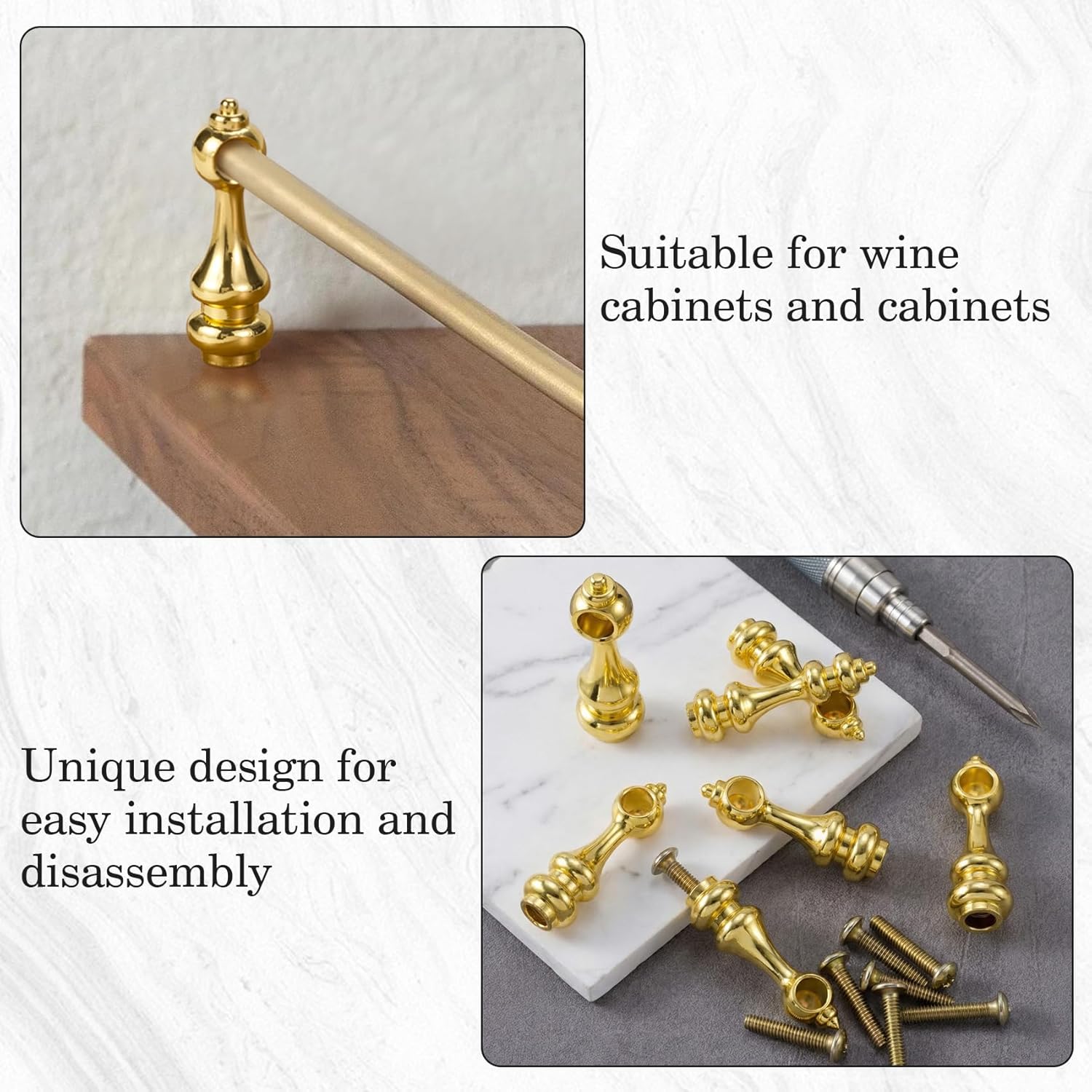 8 Pack Metal Shelf Rail Connectors, Railing Bracket Spindles Furniture Connectors, Decorative Gallery Rails with Screws for Shelves, Wine Cabinets, Bookcases - Gold (Styles2)