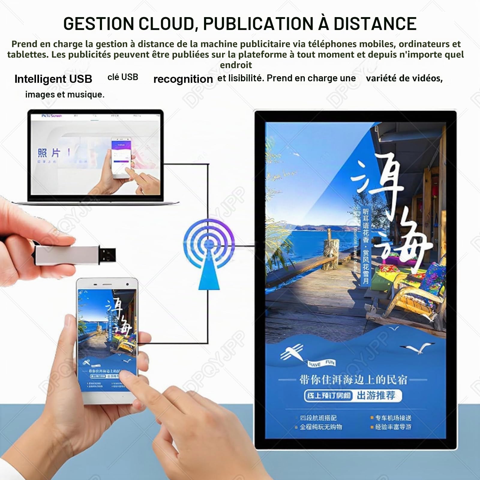 Ecran Affichage Dynamique pour Vitrine,Mode Paysage/Portrait,Diffusion à Distance/par Clé USB,Murale/Encastrée,écran Publicitaire LED pour Lire des Vidéos/Images 21.5"