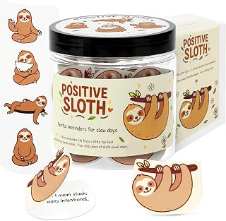 Positive Sloth Cards Jar – 60 Cute & Calming Affirmation Cards, Emotional Support Sloth, Stress Relief & Relaxation Gift for Women, Teens, Friends, Birthday & Self Care Gifts
