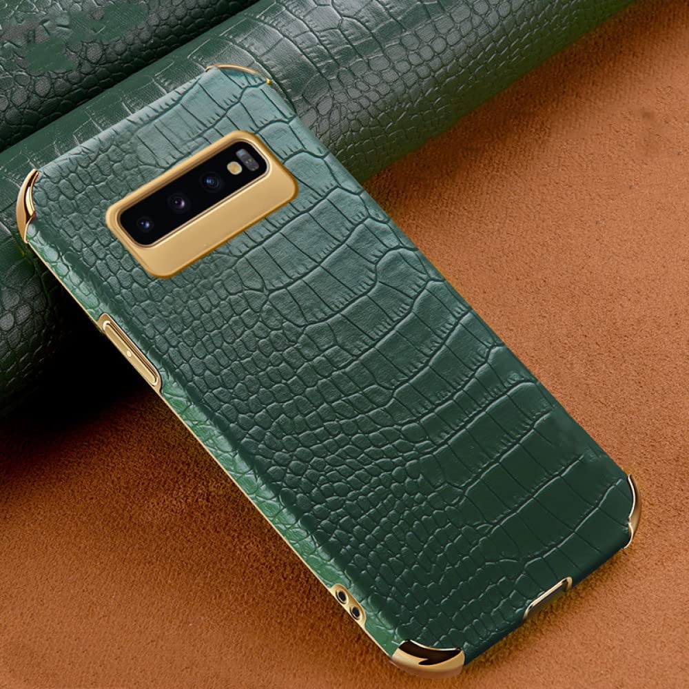 Coque en cuir motif crocodile pour Samsung S21 rigide verte