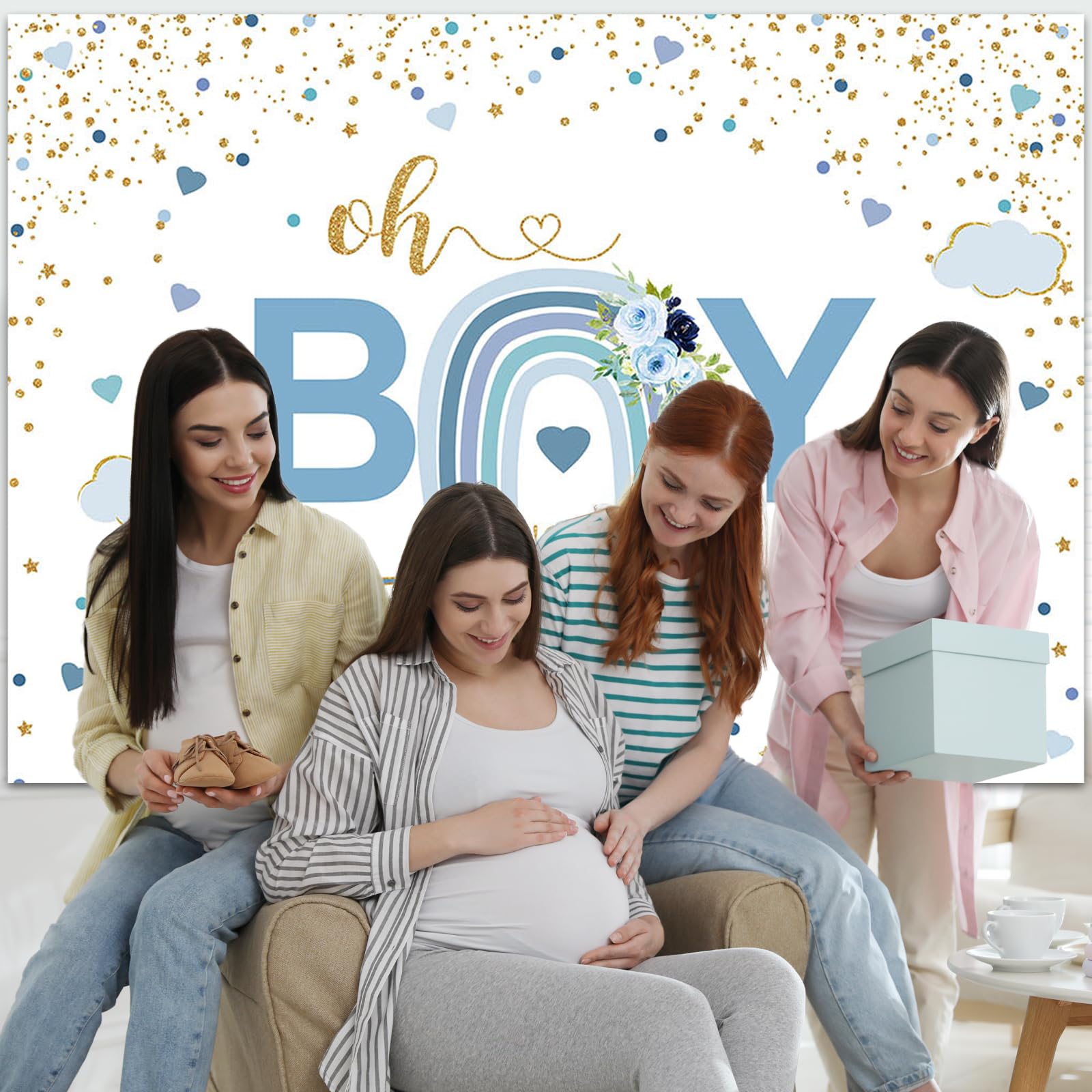 Ticuenicoa Baby-Party Hintergrund 2,7x1,8 M – Blauer Regenbogen Mit Konfetti Für Jungen, Fotohintergrund