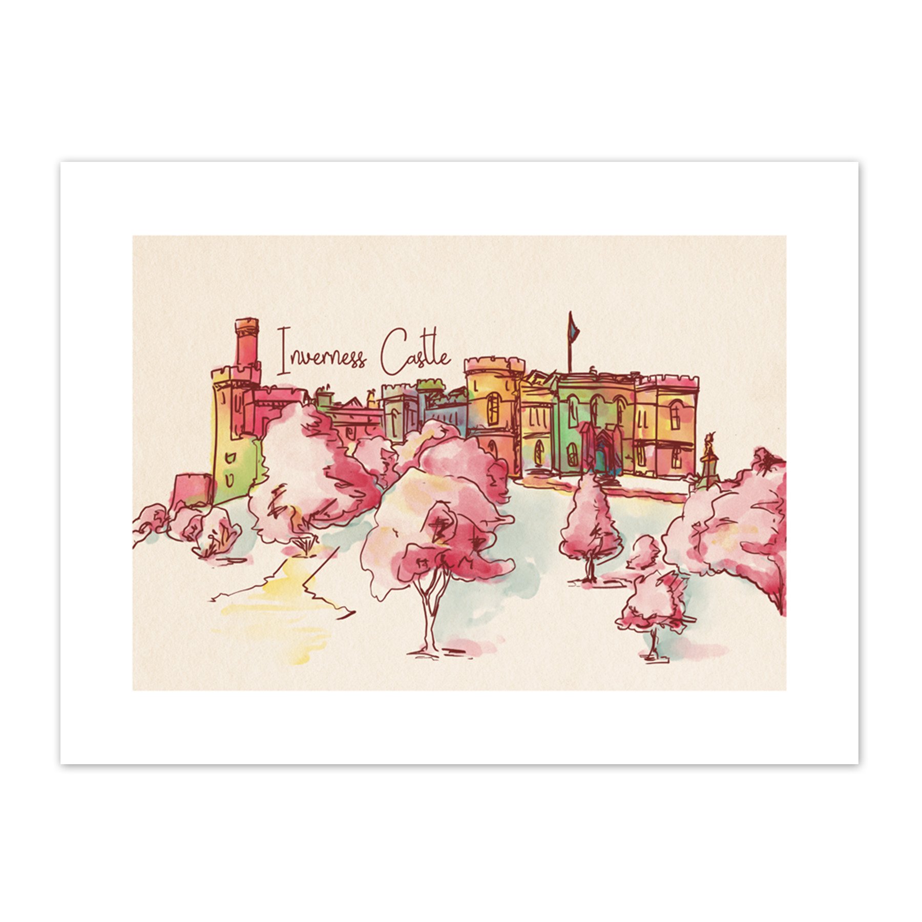 Wee Blue Coo Inverness Castle Highland Scotland Scottish Watercolour Canvas Art Print