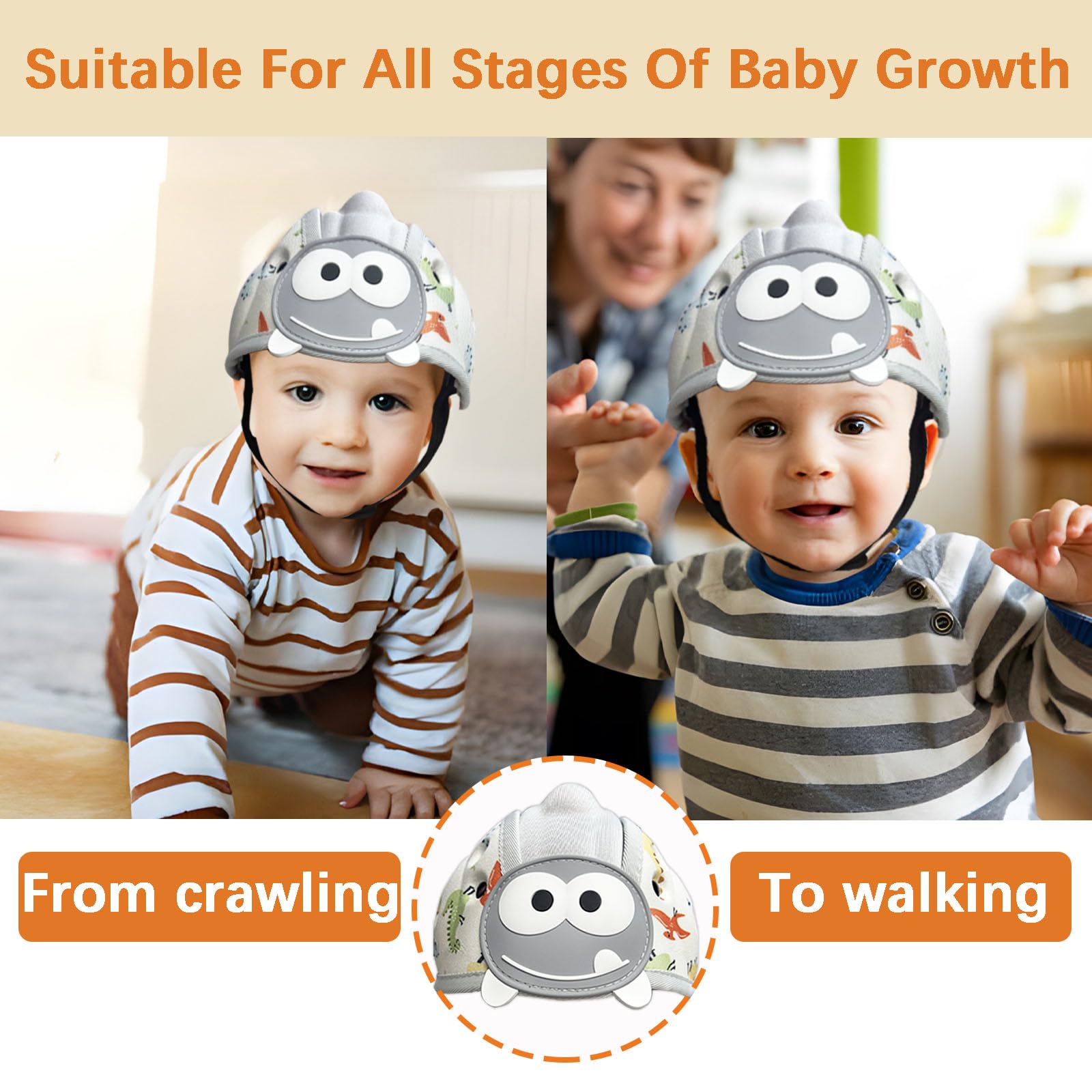 Casco de bebé para caminar gateando, casco de seguridad infantil suave, casco de bebé de 1 a 2 años para protector de cabeza anticaídas, ajustable, transpirable