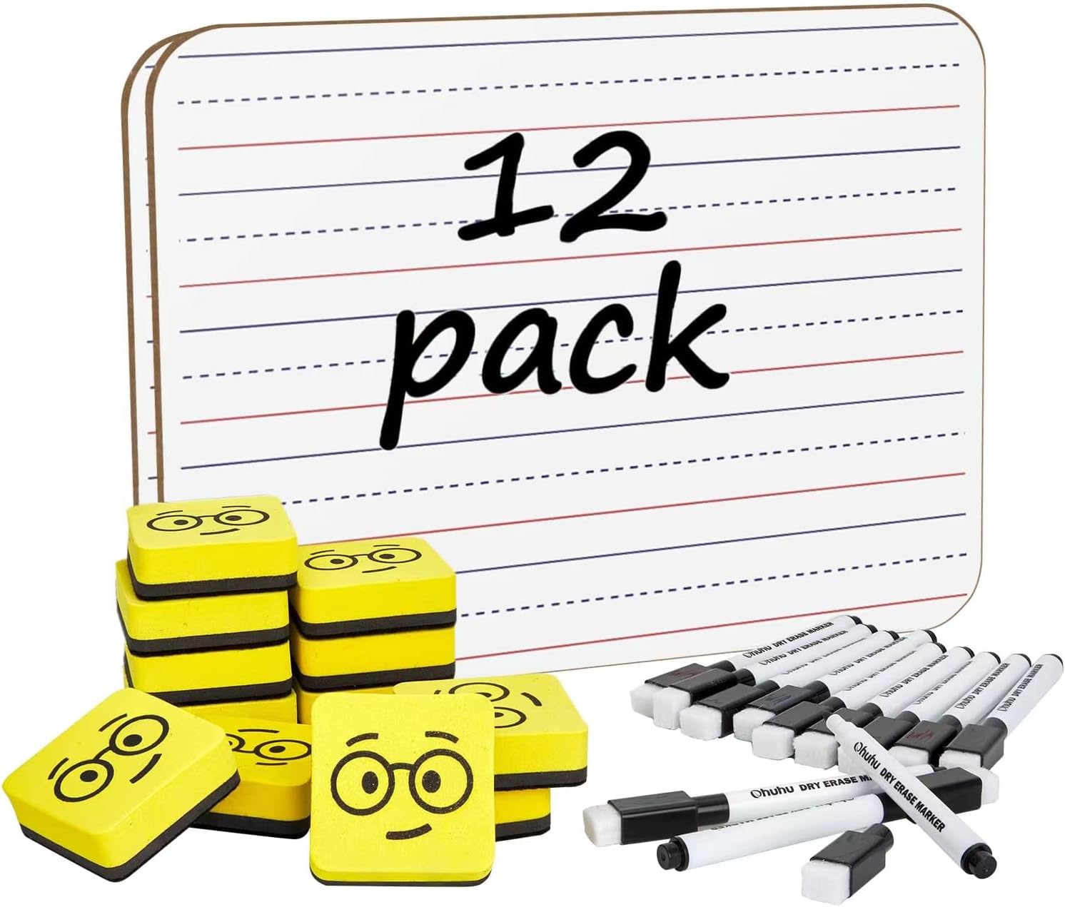 Double Sided Dry Erase Lap Boards Lined/Plain, Ohuhu 12Pack 9 x 12
