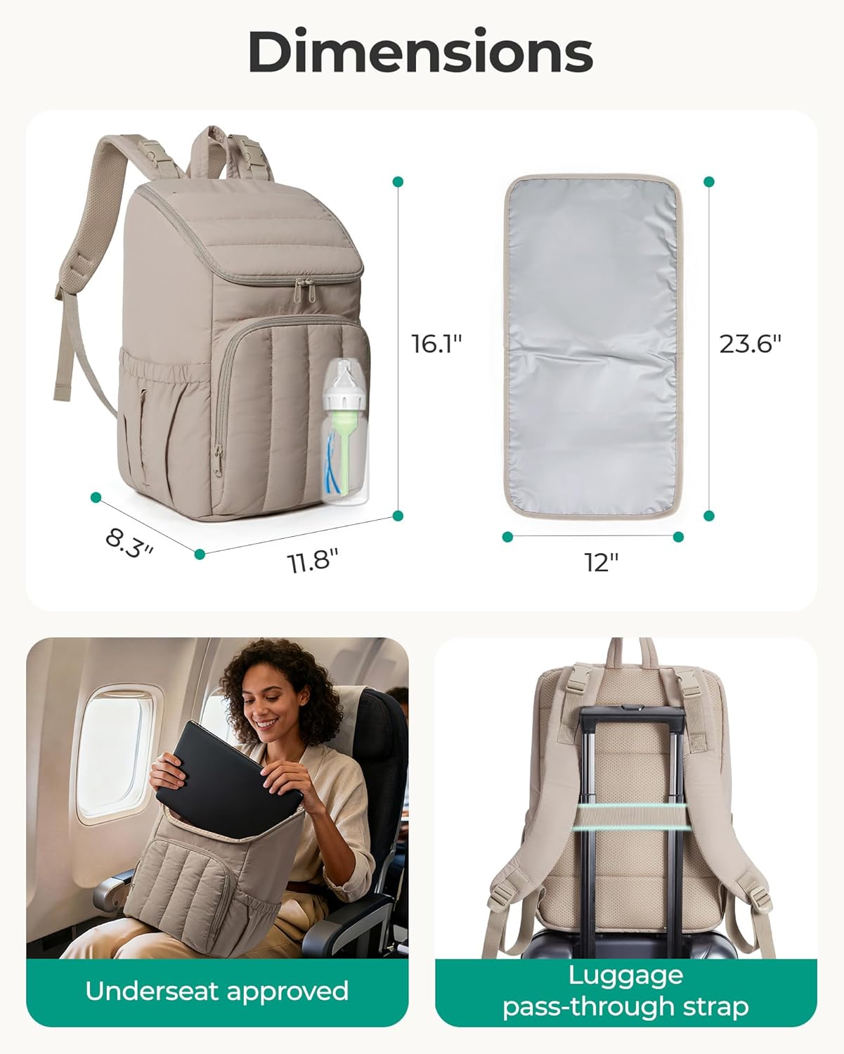 BAGSMART Diaper Bag Backpack, Large Baby Diaper Bag, Quilted Puffy Baby Bag for Mom with Quick-access Insulated Pockets, Lightweight Versatile Travel Backpack - Image 6