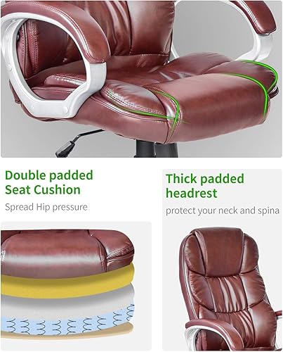 Miniatura 5 de Silla de oficina para computadora, respaldo alto, ergonómica, ajustable, silla de escritorio giratoria de piel sintética ejecutiva con reposabrazos,