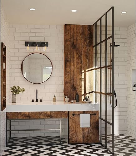 Miniatura 3 de Progress Lighting Rushton Collection - Lámpara de tocador de baño de cristal transparente con 3 luces, color grafito