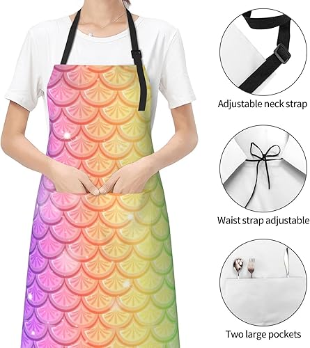 Miniatura 2 de Delantales para mujer con bolsillos, delantal de chef ajustable, correa para el cuello, delantal de cocina