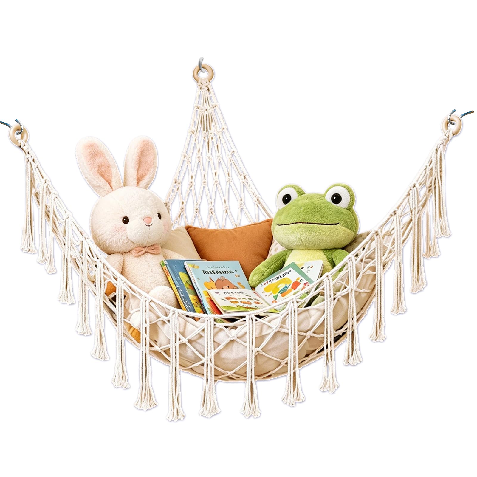 Teddy Hammock, Teddy Net for Children's Neat Toy Organization, Hand Woven Triangular Net Bag for Tidy Bedroom and Playroom Storage
