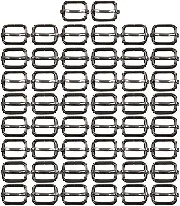 BIKICOCO Metal Slide Adjuster Buckle Tri-Glides with Movable Center Bar, for Straps, 0.6 x 0.51 Inch, Gunmetal, Pack of 50
