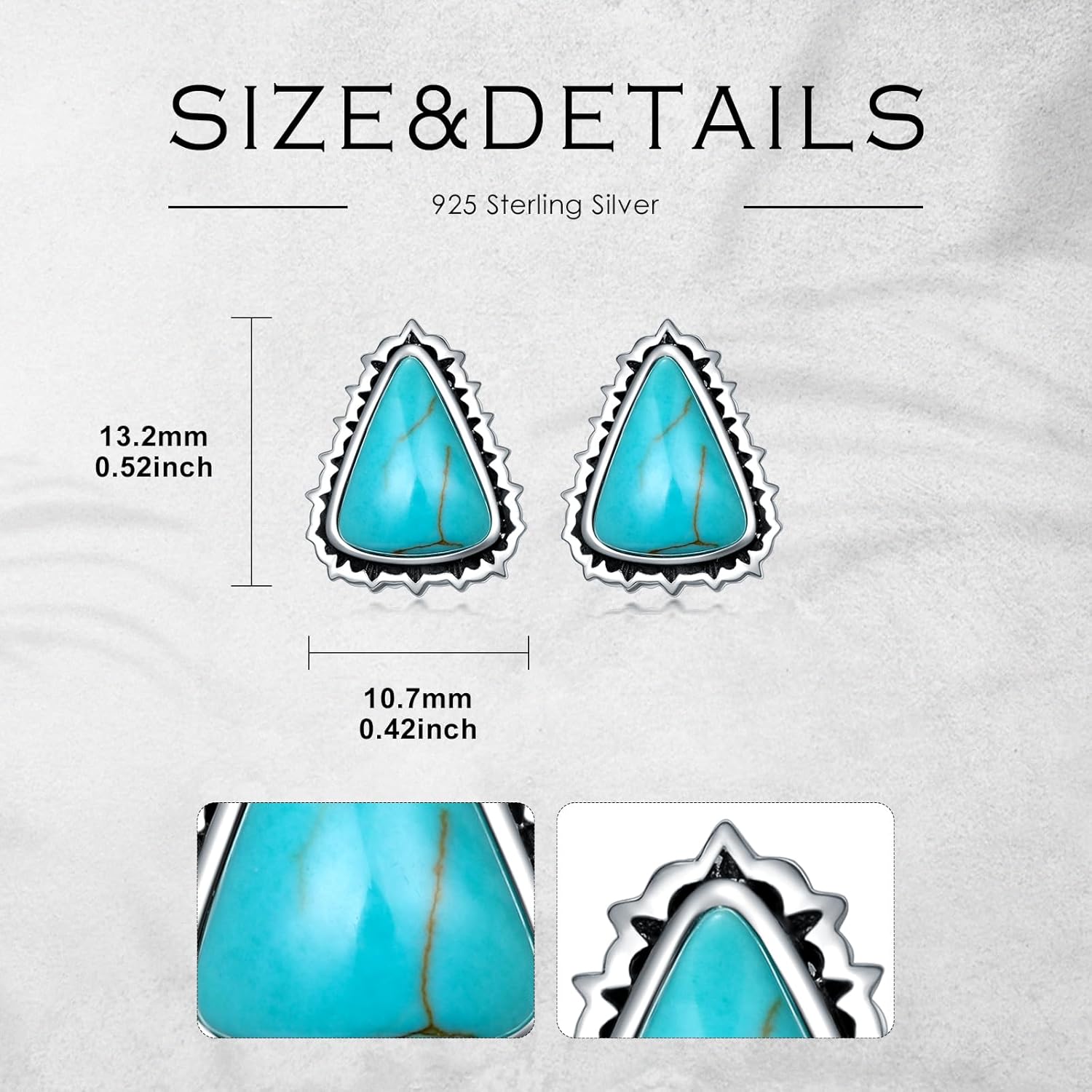 Natural Turquoise Earring 925 Sterling Silver Triangle Turquoise Gemstone Stud Earrings Western Boho Jewelry Gifts for Women Wife Girlfriend - Image 5