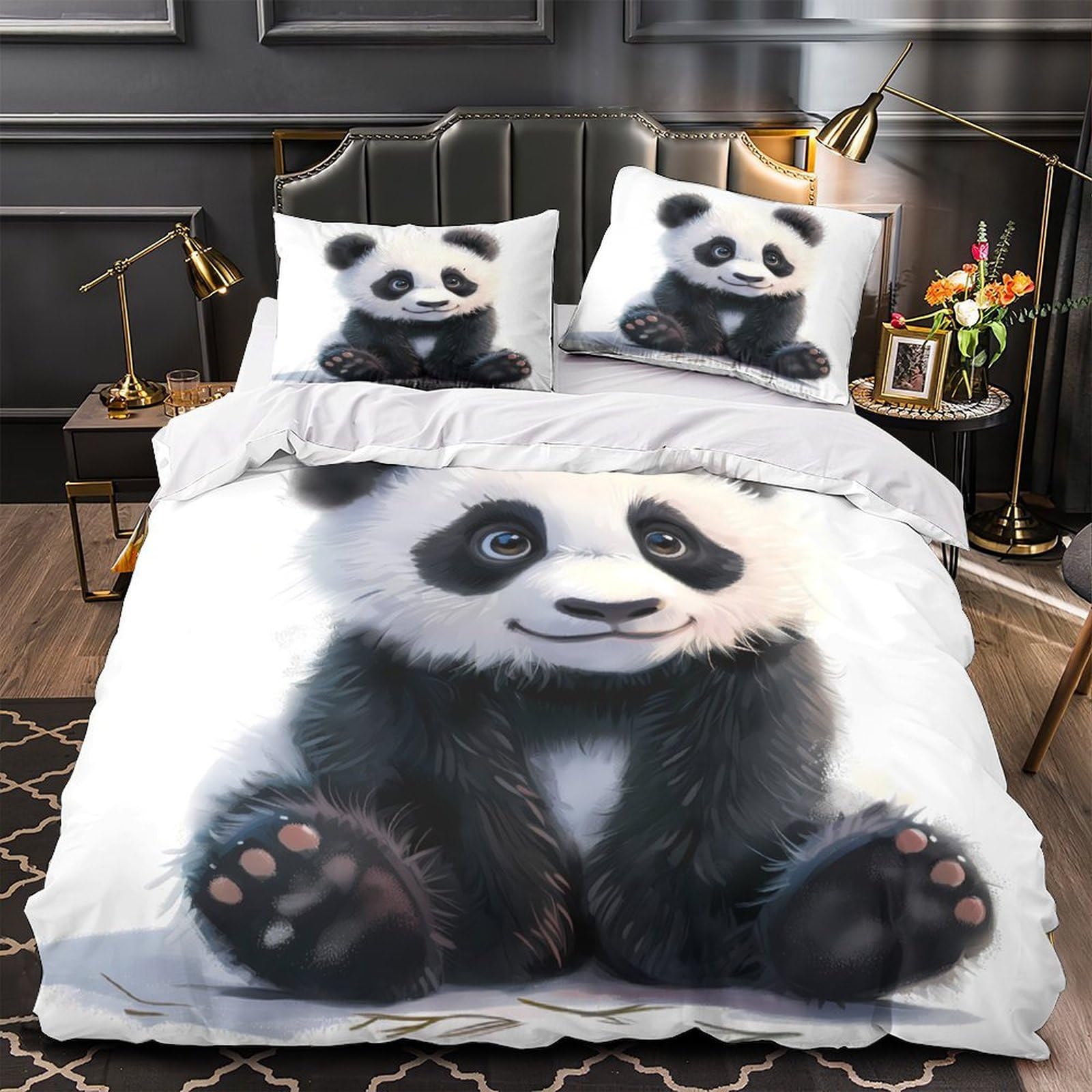 Housse de couette 140x200 panda lit simple ado fermeture éclair