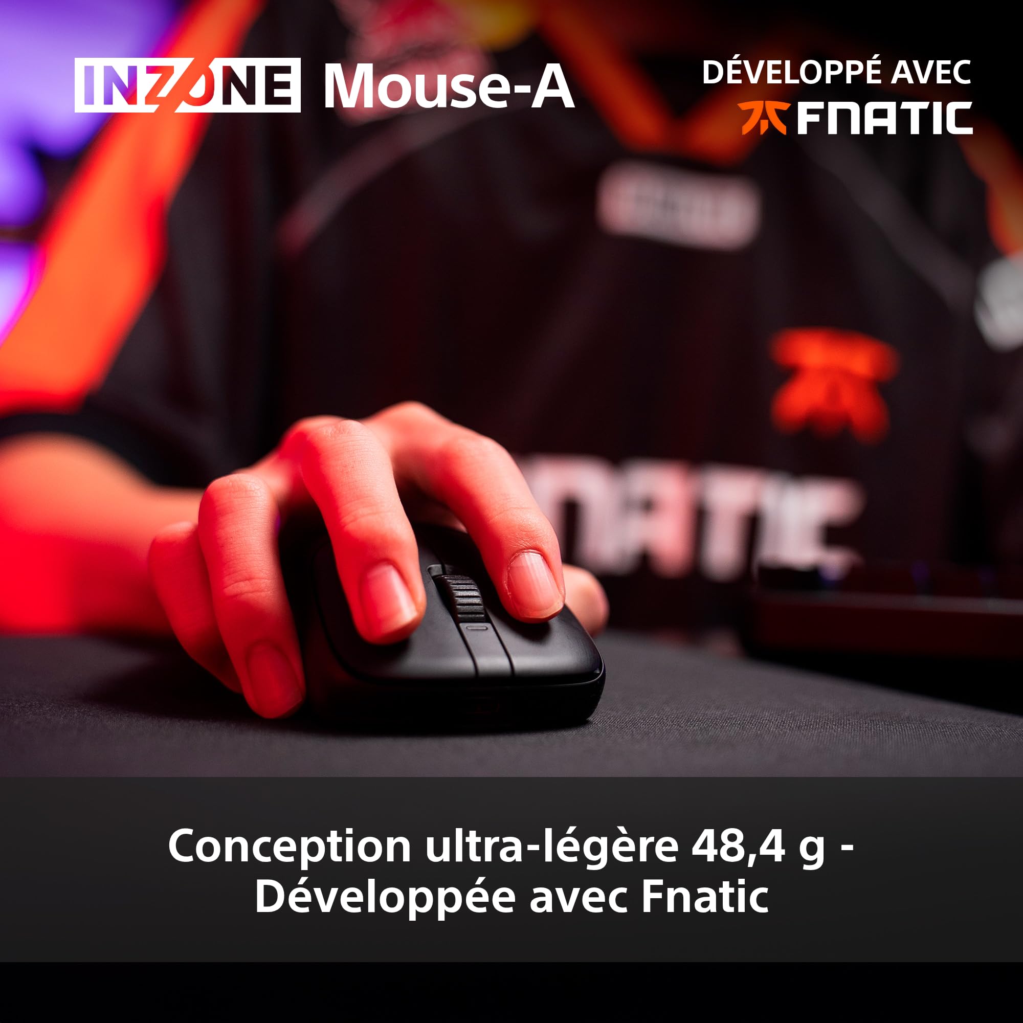 Sony INZONE Mouse-A Souris Gaming sans-Fil - Ultra-Légère 48.4g, 8000Hz taux d'interrogation, 30K DPI PixArt Sensor, 90h Autonomie, USB-C, Développé avec Fnatic - PC FPS Esports - Noir