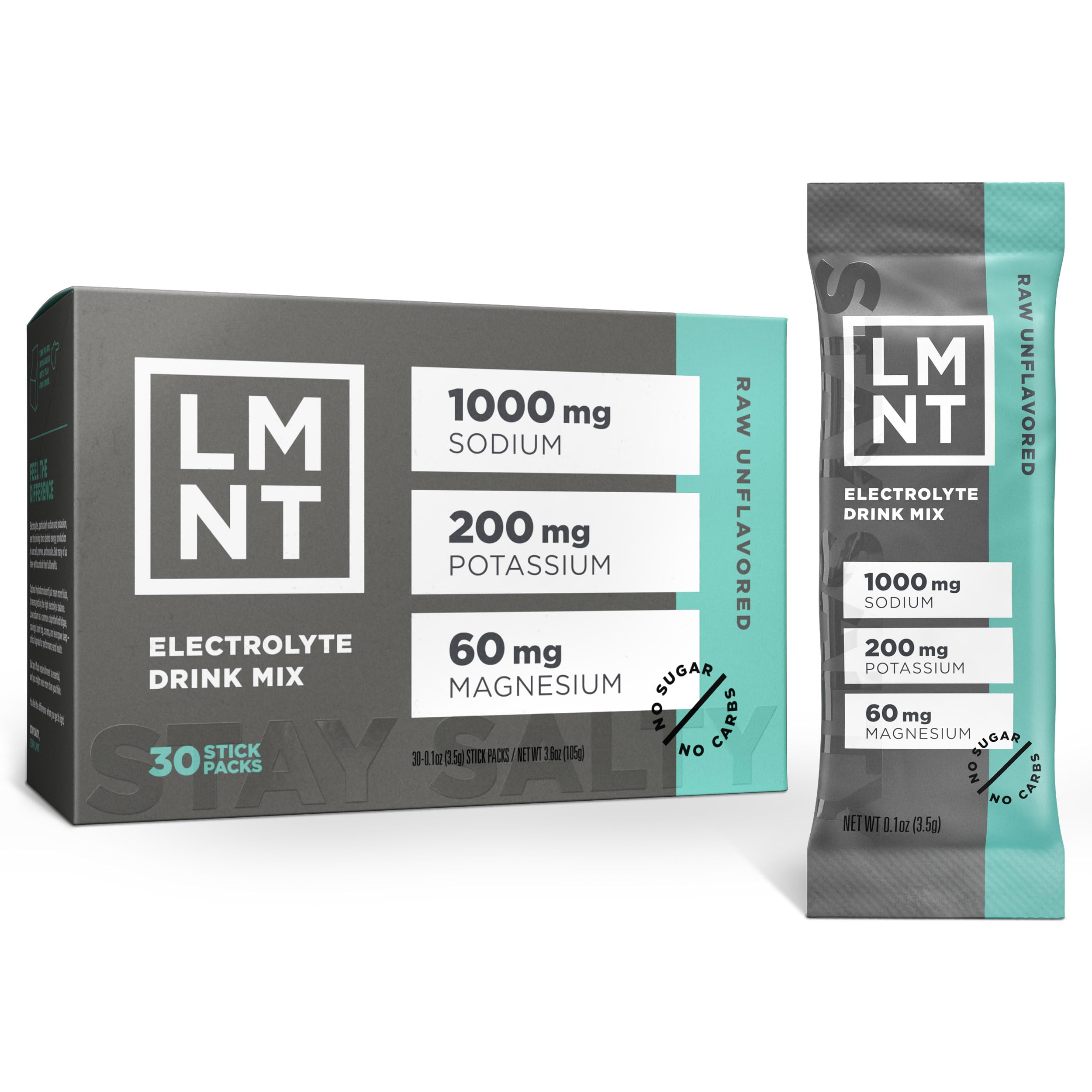 Drink LMNT Zero Sugar Electrolytes - Raw Unflavored Salt | Drink Mix | 30-Count
