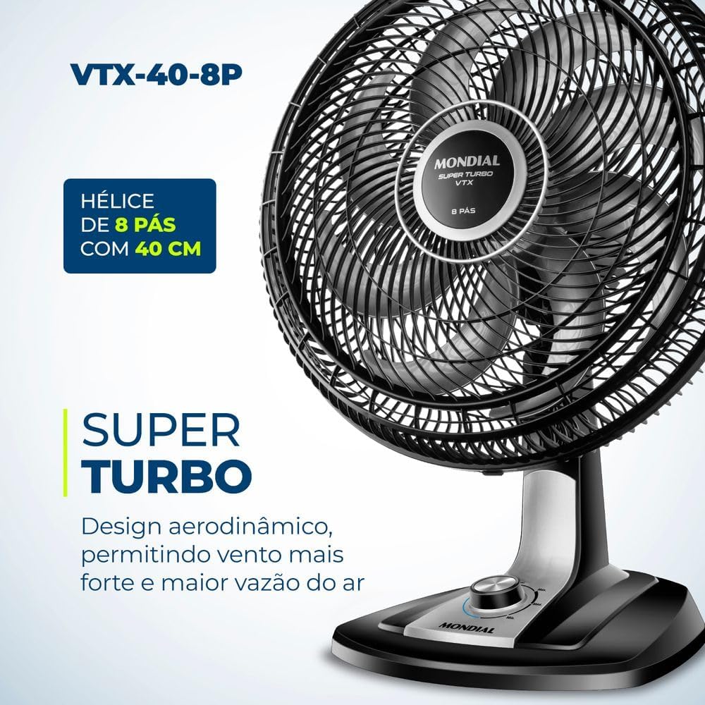 Ventilador visto de frente, com fundo claro e leve gradiente.